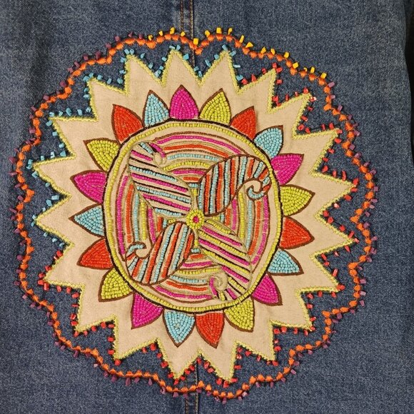 Art to Wear Jean Jacket Womens S Blue Embroidered Floral Beaded Boho Denim - Picture 5 of 13